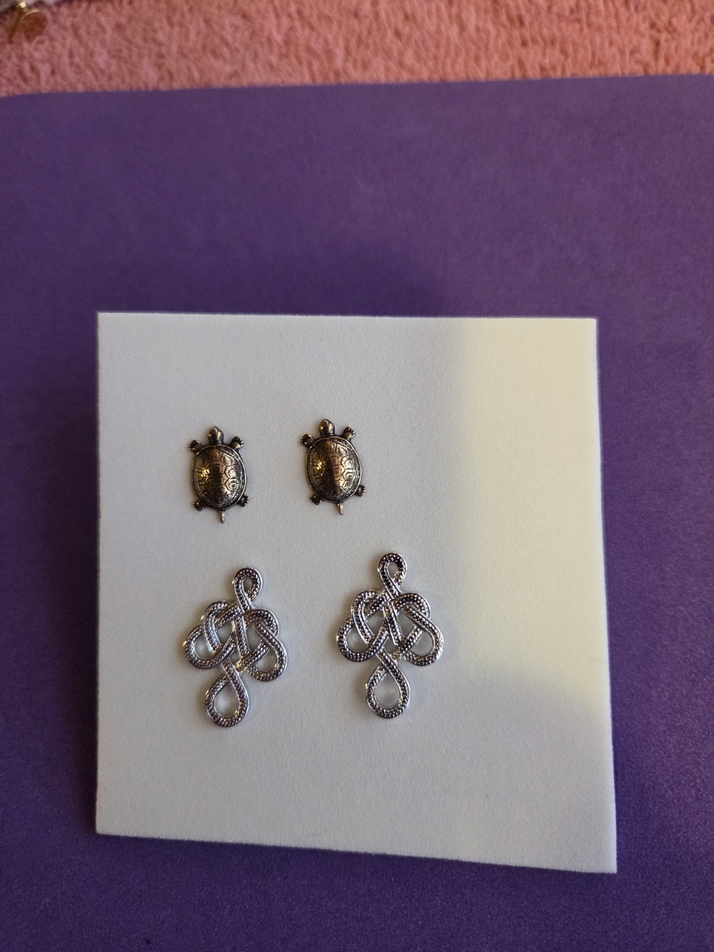 Silver Turtle and Knot Stud Earring Set - Women's Jewelry